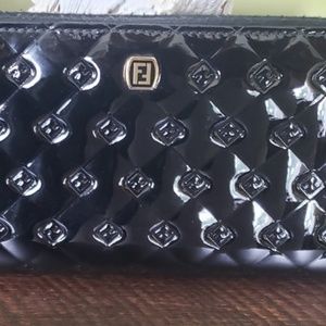 Fendi Embossed Black Patent Leather Zippy Wallet